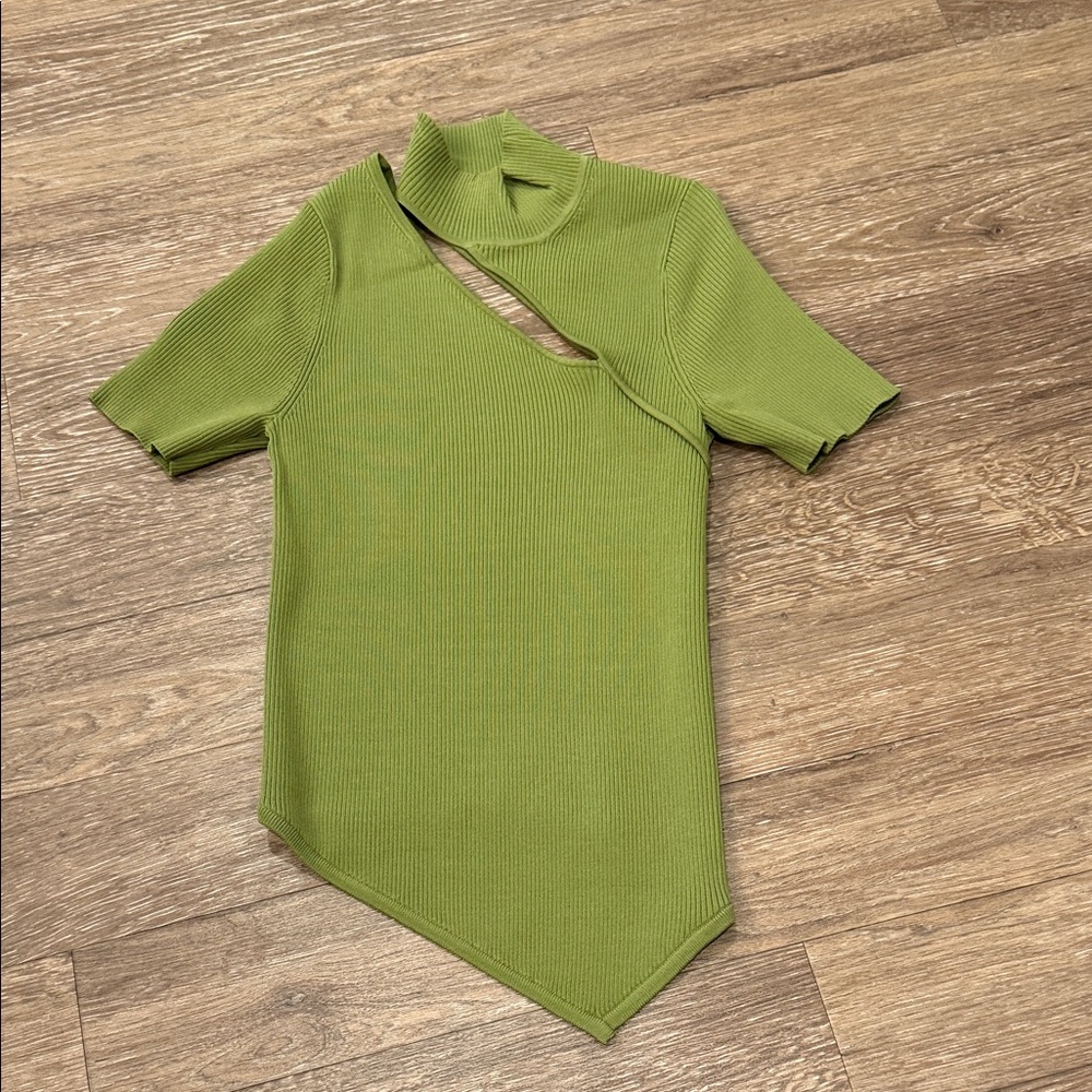 Cult Gaia Olive Green Asymmetrical Cutout Top